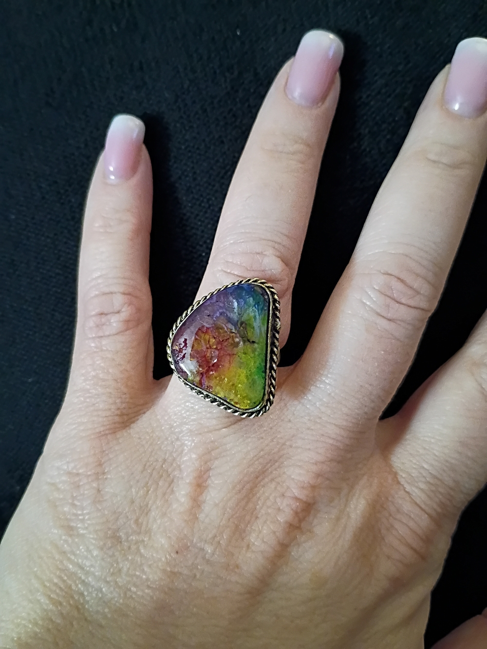 Handmade Sterling Silver Multicolor Stone Triangle Ring - Women Jewelry